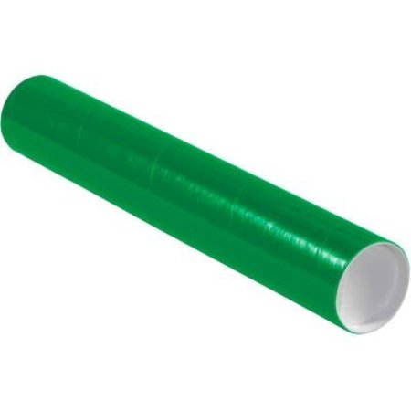 THE PACKAGING WHOLESALERS Colored Mailing Tubes With Caps, 3" Dia. x 18"L, 0.07" Thick, Green, 24/Pack P3018GR